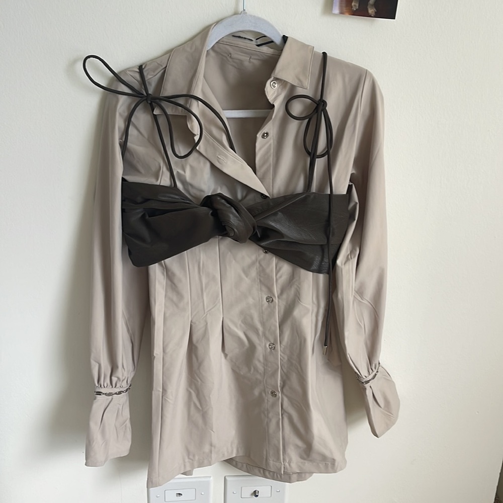 Maniere De Voir shirt dress with a faux leather bralette